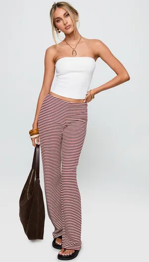 NWT Princess Polly Next To Me Lounge Pant Red/White Stripe thumbnail 1