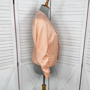 Victorias‎ Secret Satin Jacquard Open Front Cropped Blazer Jacket Peach 10 thumbnail 3