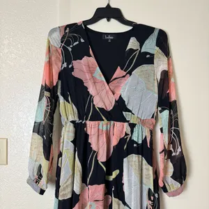 Lulus Wondrous Water Lilies Black Floral Print Maxi Dress Size M thumbnail 4