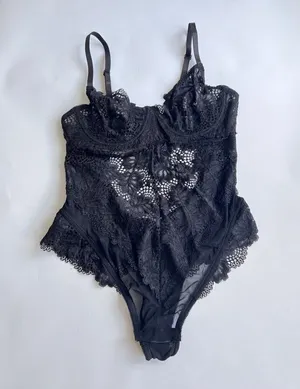 OH LA LA CHERI Women's Unlined Lace Lingerie Teddy with Underwire Black size Sma thumbnail 1