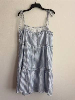 Rails Caralyn Stripe Tiered Tie-Shoulder Tank Minidress Blue/White, Size L, NWT thumbnail 4