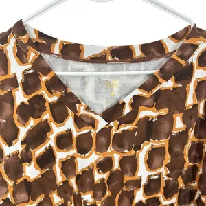 Belle by Kim Gravel Medium Brown White Animal Print Long Sleeve V‎ Neck Blouse thumbnail 5