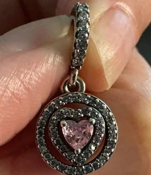 Pandora S925 ALE Pink Heart Double Halo Pavé Dangle Charm Sterling Silver thumbnail 1
