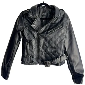 Stoosh Women Size M Faux Leather Moto Jacket Zippers Fitted Cropped Black Womens thumbnail 1