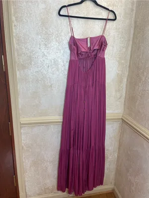 Free People Freya Berry Pink Satin Corset Tiered Maxi Dress M Coquette Fairycore thumbnail 5