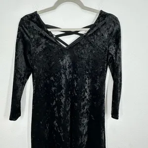 A. Byer 90s Black Crushed Velvet Mini Dress Long Sleeve V Neck Grunge Whimsigoth thumbnail 3