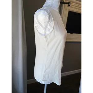 Banana Republic Cream Sleeveless Top Zip Back Pinhole Mesh Size XS thumbnail 2