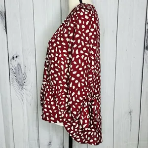 West K Faux Wrap Blouse 3/4 Sleeve Tie Maroon Polka Dot Women's Size M thumbnail 4