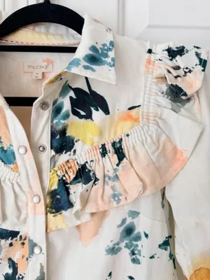 Anthropologie Pilcro Long-Sleeve Ruffled Denim Mini Shirt Dress, Size XS thumbnail 8