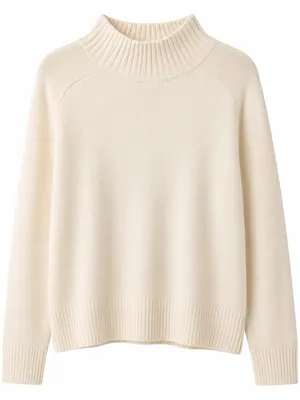 LOFT Women’s Small Ivory Mock Neck Sweater Ribbed Trim Soft Knit Pullover thumbnail 2