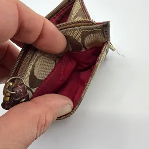 Coach Mini Skinny Brown Signature C Canvas & Leather Coin Ca thumbnail 8