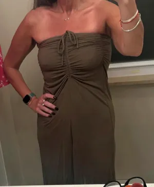 House of Harlow 1960 Olive Green Ruched Strapless Midi Dress XS thumbnail 1