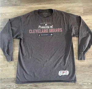 Majestic gray Cleveland Indians long sleeve shirt thumbnail 1