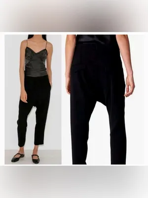 Free People Drop Crotch Slouchy Trousers Crop Navy size XS oversized EUC thumbnail 2
