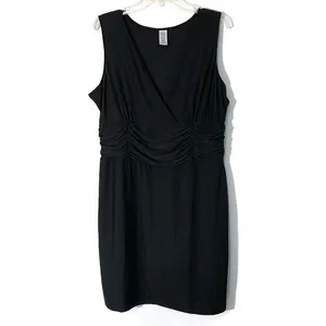 Black Faux Wrap Ruched Cocktail Dress XL Figure Flattering Stretch LBD thumbnail 2