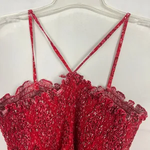 Women's Handkerchief Print Smocked Red Maxi Dress Size S/M thumbnail 3