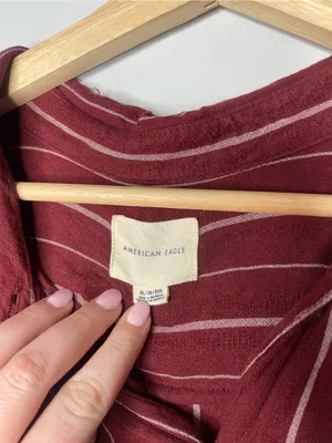 American Eagle Maroon Striped Tie-Front Button Up Blouse (X-Large) thumbnail 6