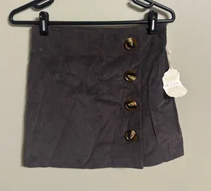 Altar'd State Corduroy Faux Button A Line Mini Skirt Size Small New Brown Fall thumbnail 1