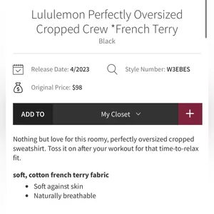 NWT Lululemon Perfectly Oversized Cropped Crew Top Black Size 12 thumbnail 4