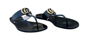 Gucci Marmont GG Thong Sandals EU 37 US 7 Black Leather Flat Flip Flop Slides thumbnail 1