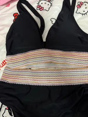 Black bikini Swimsuit with Multicolor Crochet Waistband thumbnail 1