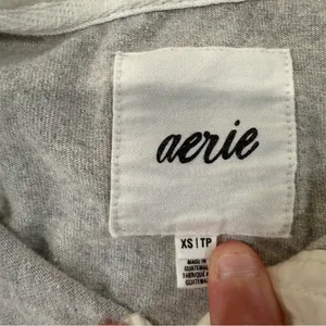 Aerie Cotton Prep Rugby Oversized Polo Long Sleeve Shirt Women’s XS Gray/White thumbnail 3