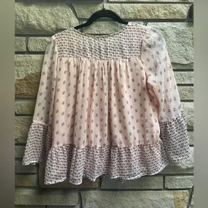 Abercrombie & Fitch flowy boho light pink print tassel top blouse medium thumbnail 3