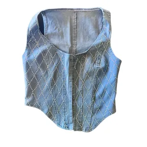 NWT WDIRARA Women’s Sequin‎ Denim Hook Eye Crop Top XS thumbnail 6