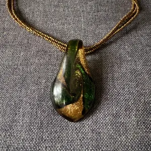 Bronze & Green Drop Pendant Bronze Beaded Fashion Necklace - Costume Jewelry thumbnail 2