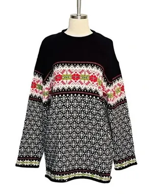 Norton‎ Studio Sweater Women Large Black Fair Isle Nordic Knit Vintage Large thumbnail 1
