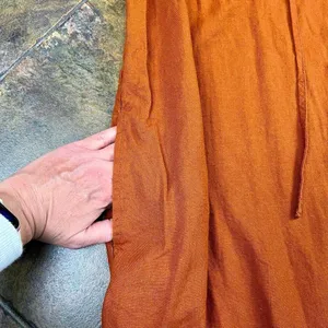 Who What Wear Burnt Orange Linen Blend Lace-Up Neckline Puff Sleeve Dress Small thumbnail 8