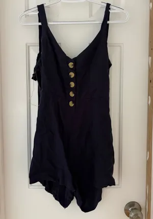 LA Hearts Navy Blue Linen Backless Romper PacSun thumbnail 3