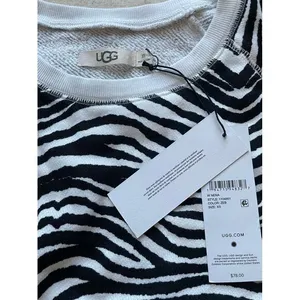 NEW UGG Zebra‎ Print Crewneck Sweatshirt Long Sleeve Pullover XS thumbnail 2
