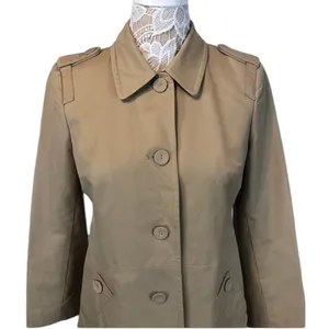 Ann Taylor Classic Short Trench Khaki Coat Epaulets, pleated back size 10 petite thumbnail 9