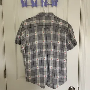 Vintage adult black cream checkered plaid cherry embroidered button‎ down shirt thumbnail 4