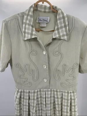 Miss Dorby Light Sage Textured Gingham Midi Dress 10 vintage piping traditional thumbnail 5