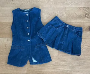 Peppermayo Vest Born for Bordeaux & Mini Skirt Ashlyn Set Denim Size US0 Blue thumbnail 1