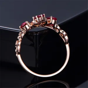 14K Rose Gold Plated Adjustable Red Crystal Ruby Crown Ring for Women thumbnail 4