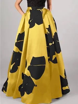 Amazon Yellow and Black Floral Maxi Skirt thumbnail 1