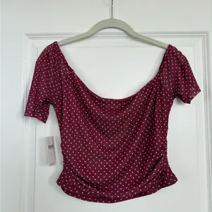 NWT Anthropologie The Frolic Polly Polka Dot Off-the-Shoulder Mesh Top Size XL thumbnail 7