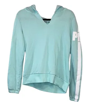 Victoria's Secret PINK Hoodie‎ Small Aqua Blue Pullover Sweatshirt Logo Sleeve thumbnail 1