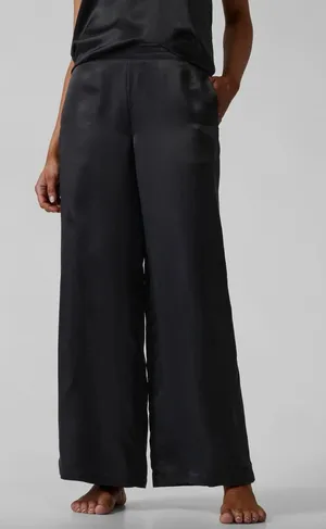 Athleta Calm Cool Pant Pull On Satin Cupro Wide Leg Relaxed Lounge Medium Black thumbnail 1