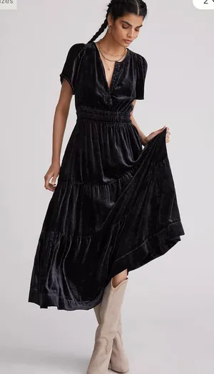 Anthropologie Somerset Velvet Maxi Dress Womens Small Black thumbnail 1