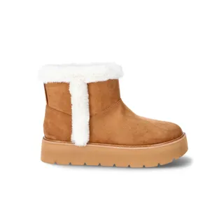 Time and Tru Womens Ankle Boots Size 7 Tan Platform Mini Cozy Faux Fur Pull On thumbnail 9