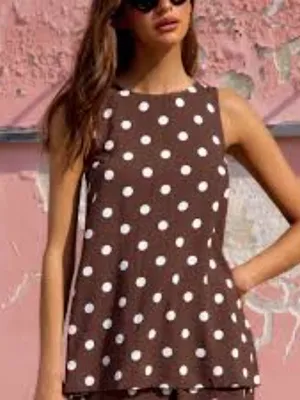 Mister Zimi Tash Top Linen Tank Brown/White Polka Dot Size 8 NWT thumbnail 1