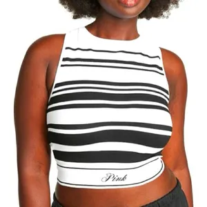 PINK Victoria’s Secret Striped Ribbed Crop Bralette Top Built-In Padding Size M‎ thumbnail 1