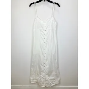 Free People Just Jill Maxi Denim Dress White A Line Sleeveless Pockets Medium thumbnail 5