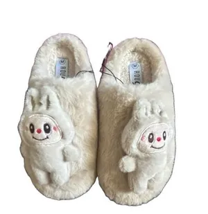 Rouge Plush Beige Slippers with Labubu Character Detail Size Medium 7/8 thumbnail 2