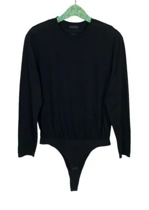 ATM Anthony Thomas Melillo Black Long Sleeve Thong‎ Bodysuit Minimalist Medium thumbnail 1