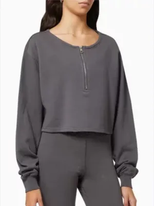 Good American Essentails Gray Half Zip Cropped Womens Sweatshirt 2(M) thumbnail 1